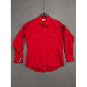 EXC Vintage Roebuck Western Shirt Solid Red Cowboy Pearl Snap Sz L 16-16.5